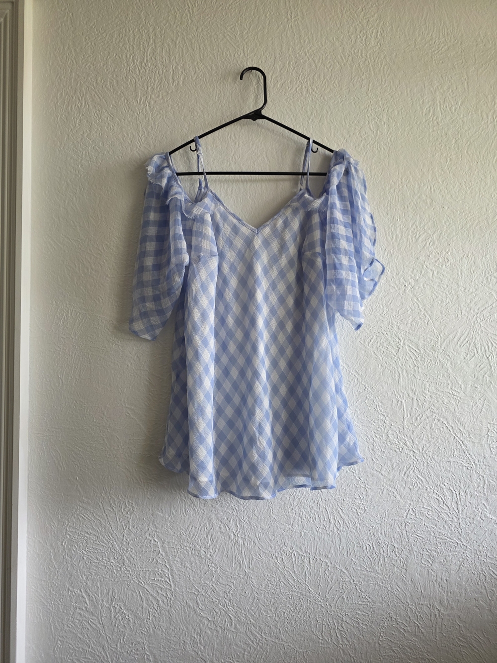 Motherhood Light Blue and White Gingham Maternity Top